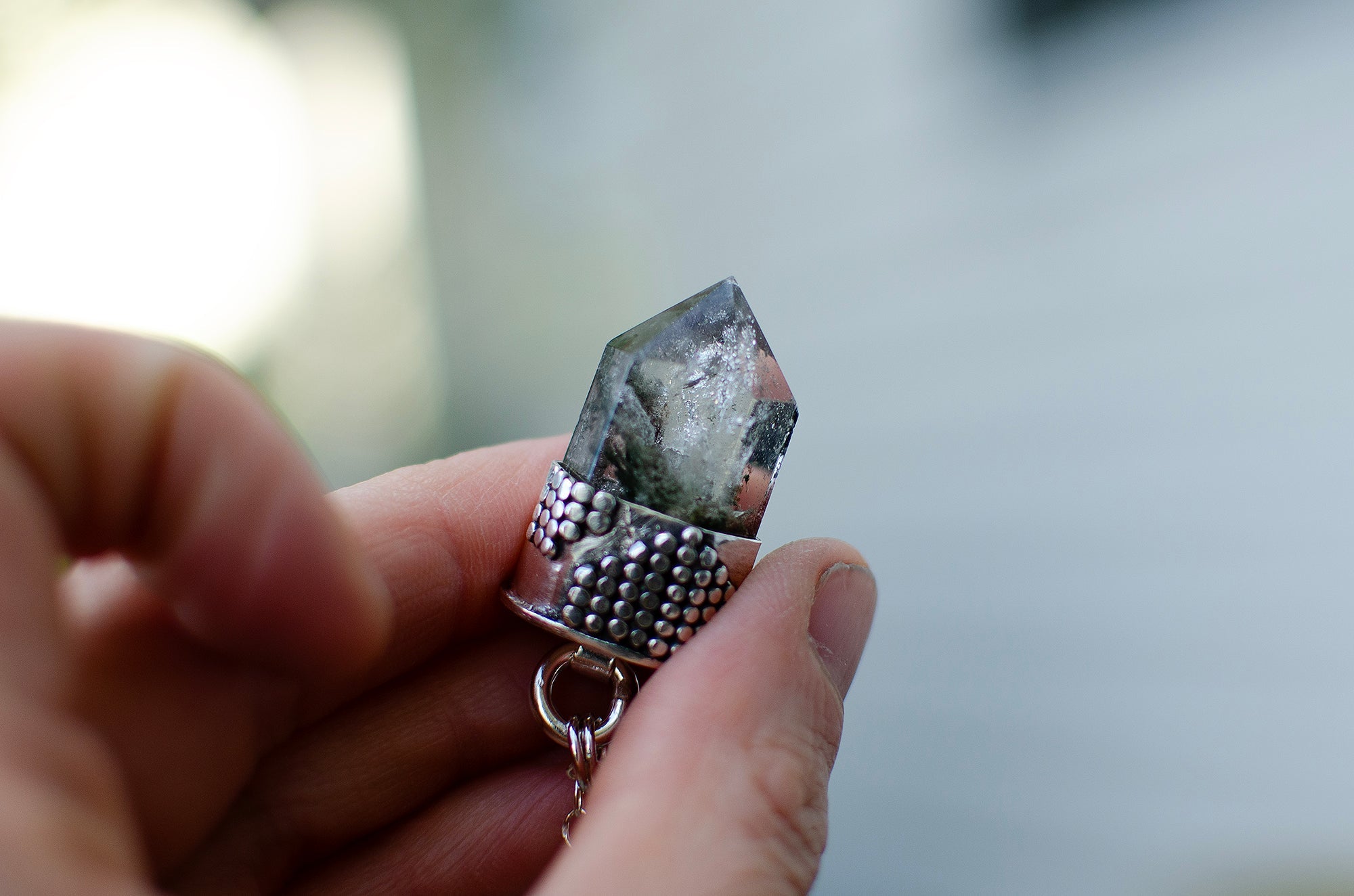 Collier en argent sterling avec quartz de jardin