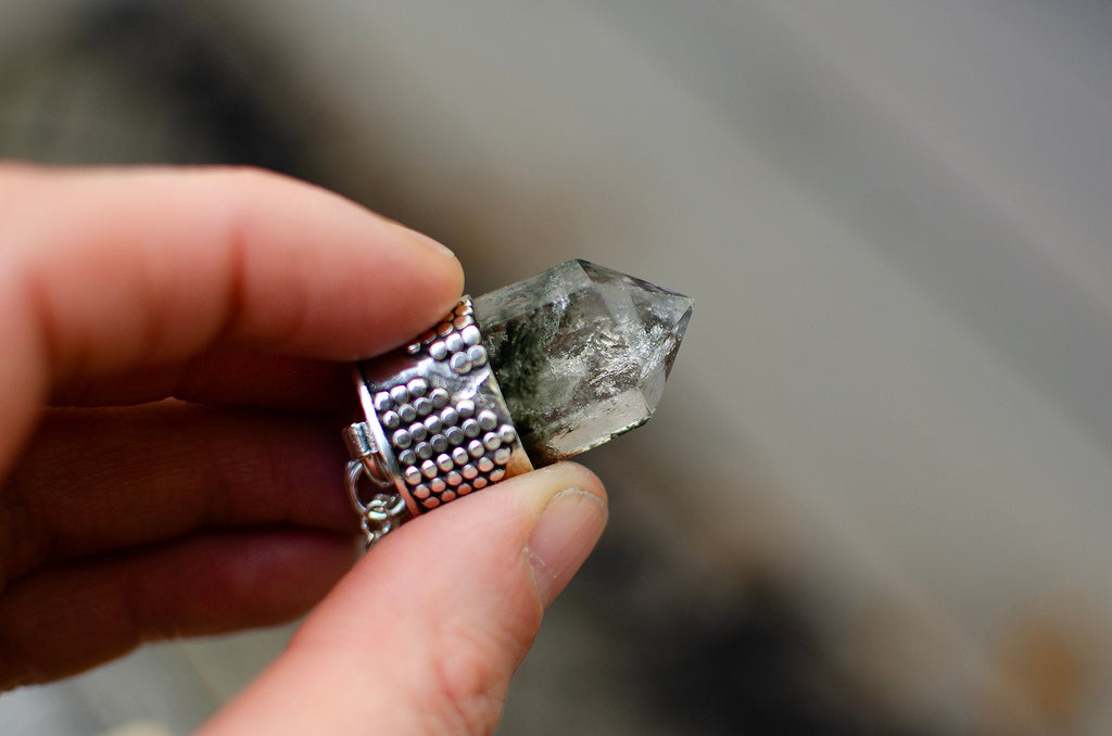 Collier en argent sterling avec quartz de jardin