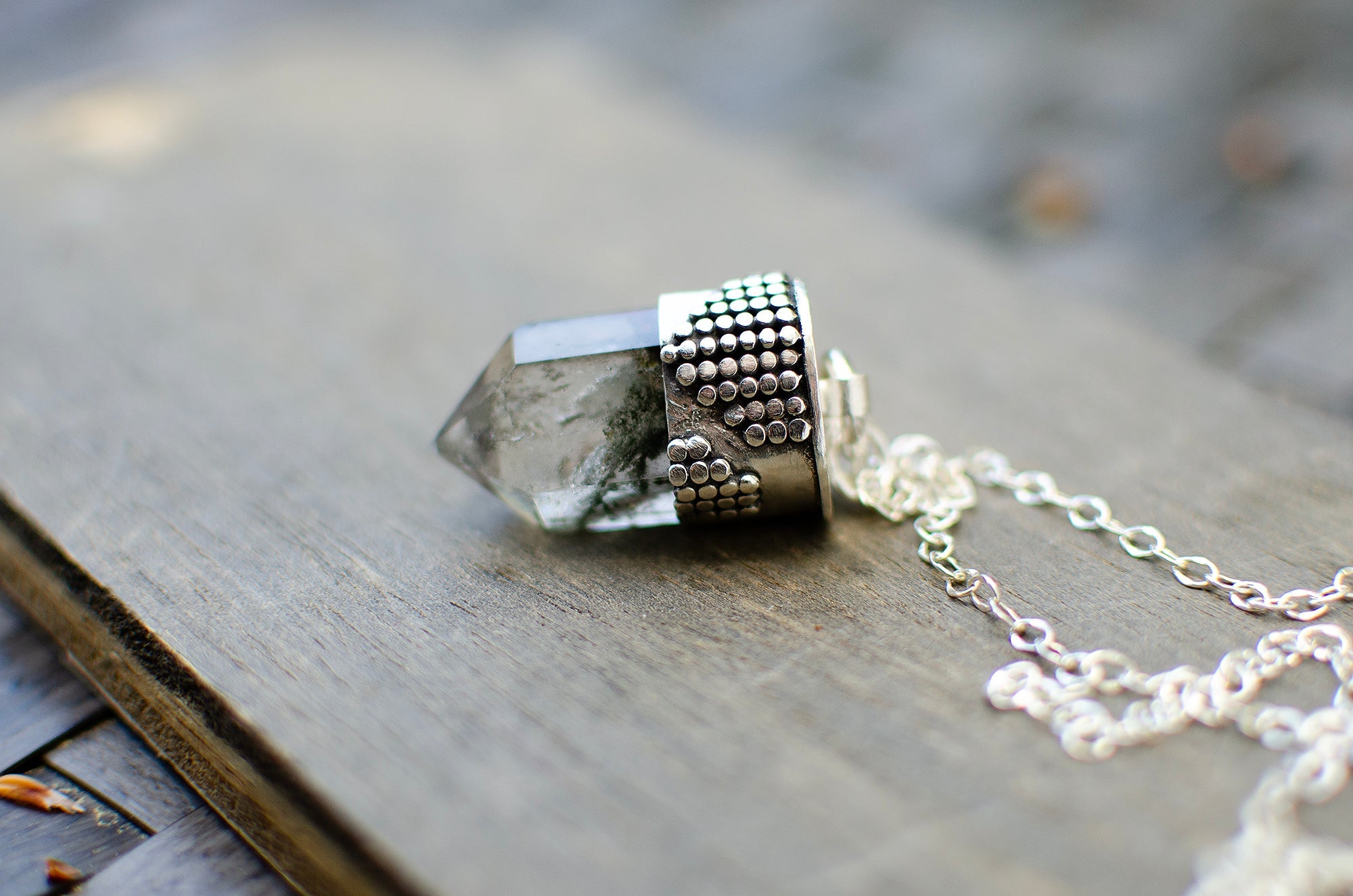 Collier en argent sterling avec quartz de jardin