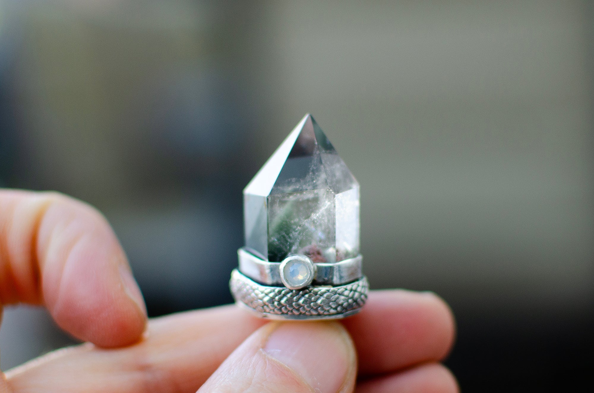 Pendentif en quartz de jardin avec cristal Swarovski blanc