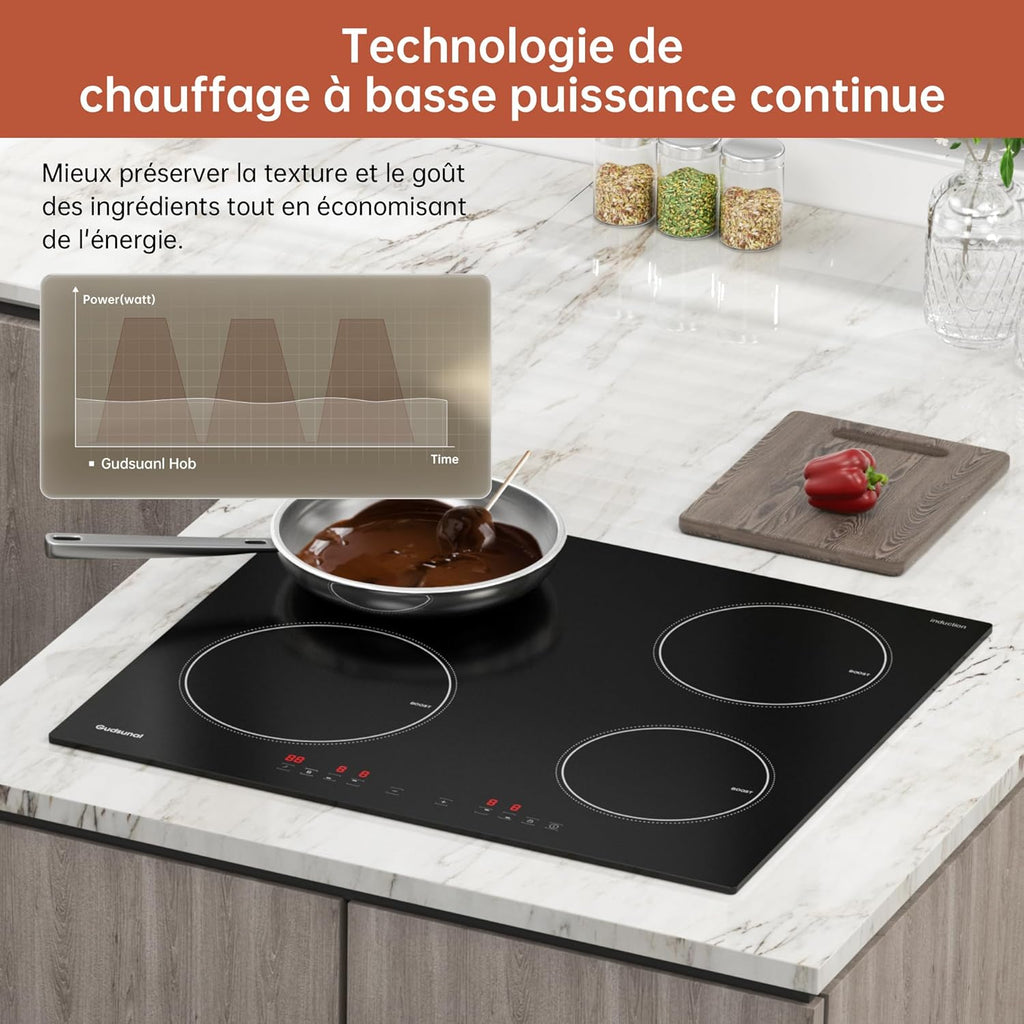 Plaque induction 4 feux, Table de Cuisson Encastrable,7200W, 9 niveaux de chauffage,Boost, Minuterie, Arrêt automatique, Verrouillage de sécurité enfant