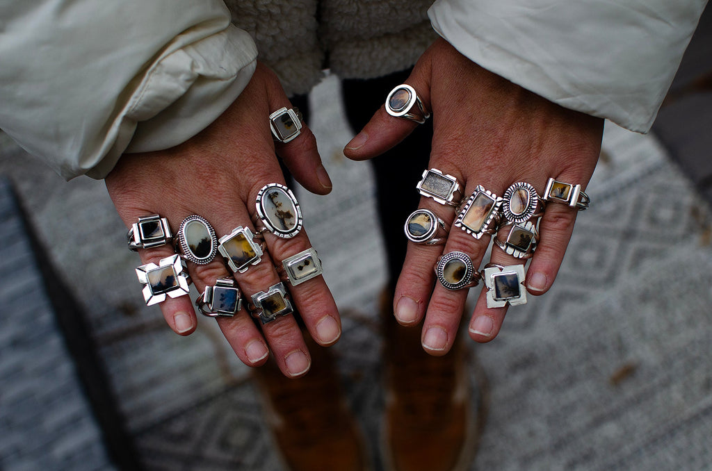 Bague en argent sterling avec agate dendritique – Taille 7