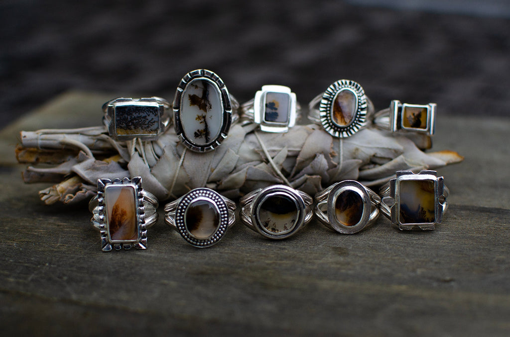 Bague en argent sterling avec agate dendritique – Taille 8