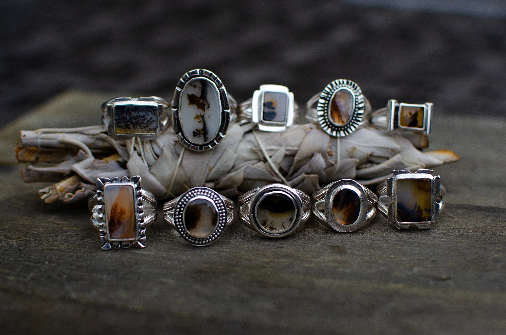 Bague en argent sterling avec agate dendritique – Taille 8