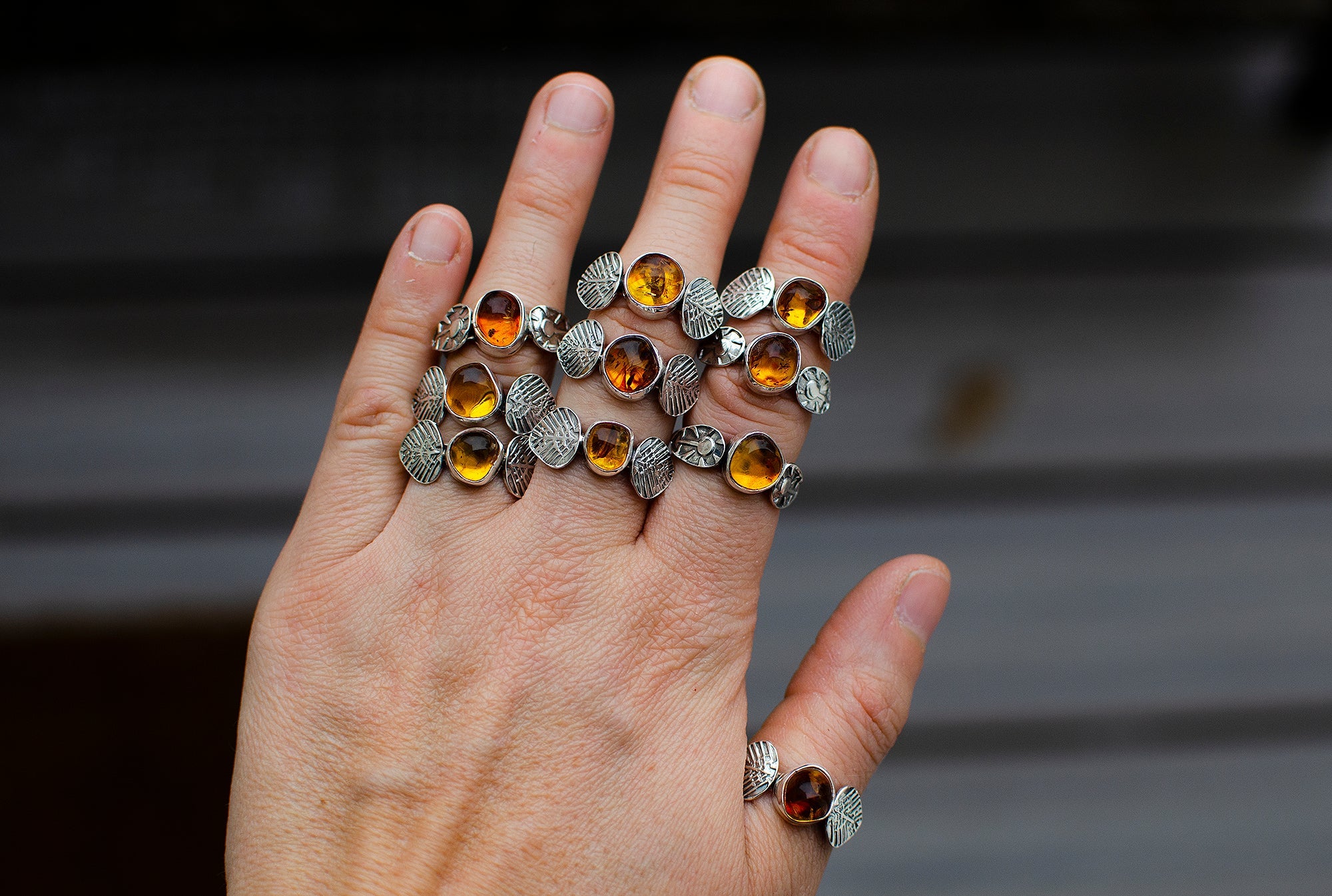 Bague empilable en ambre – Taille 7,5