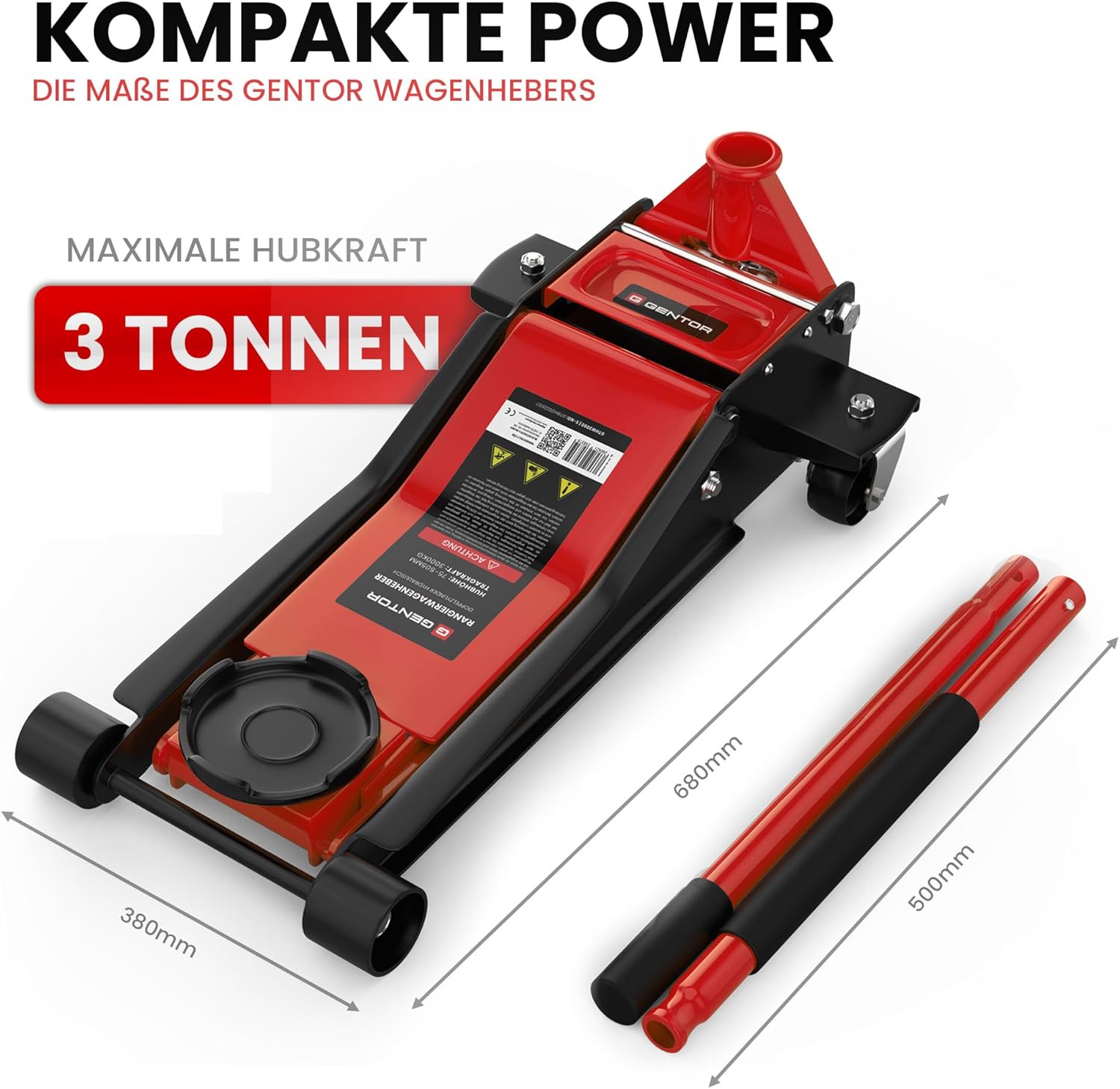 Cric hydraulique 3T - Hauteur de Levage Plate : 75-505 mm - avec 2 Supports en Caoutchouc - Cric hydraulique Professionnel - roulettes de Levage à 360°,