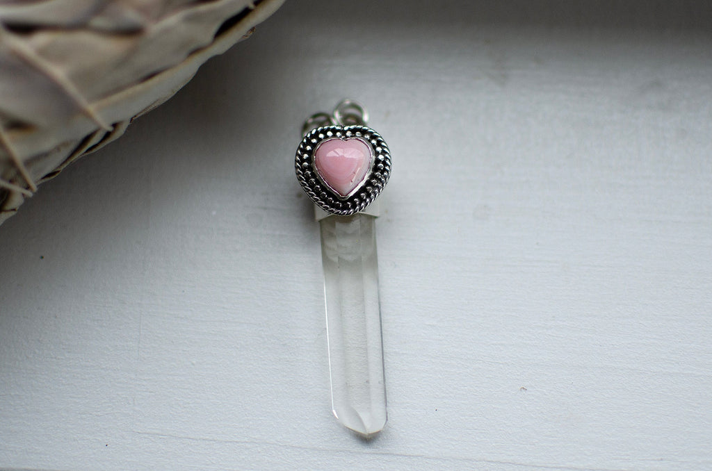 Pendentif Cœur en coquillage Queen Conch et Quartz fantôme