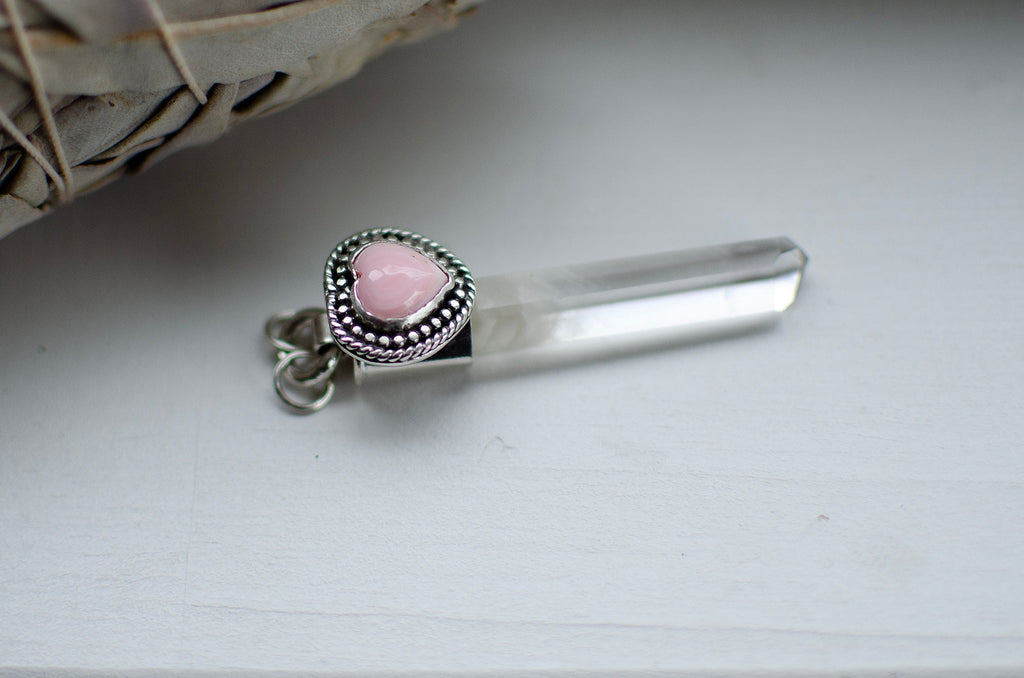 Pendentif Cœur en coquillage Queen Conch et Quartz fantôme