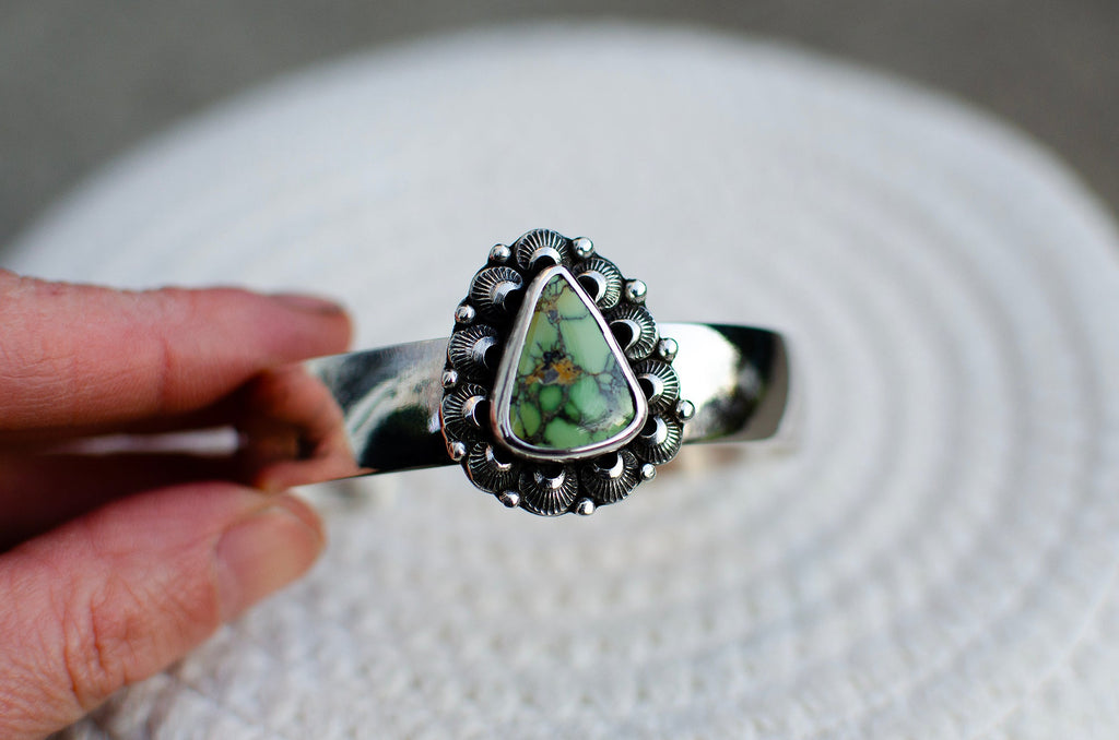 Bracelet manchette en variscite Snowville – Taille XL à S
