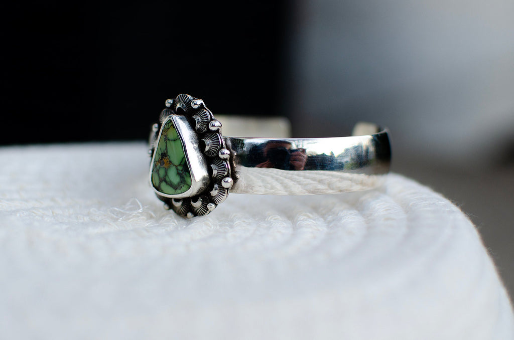 Bracelet manchette en variscite Snowville – Taille XL à S