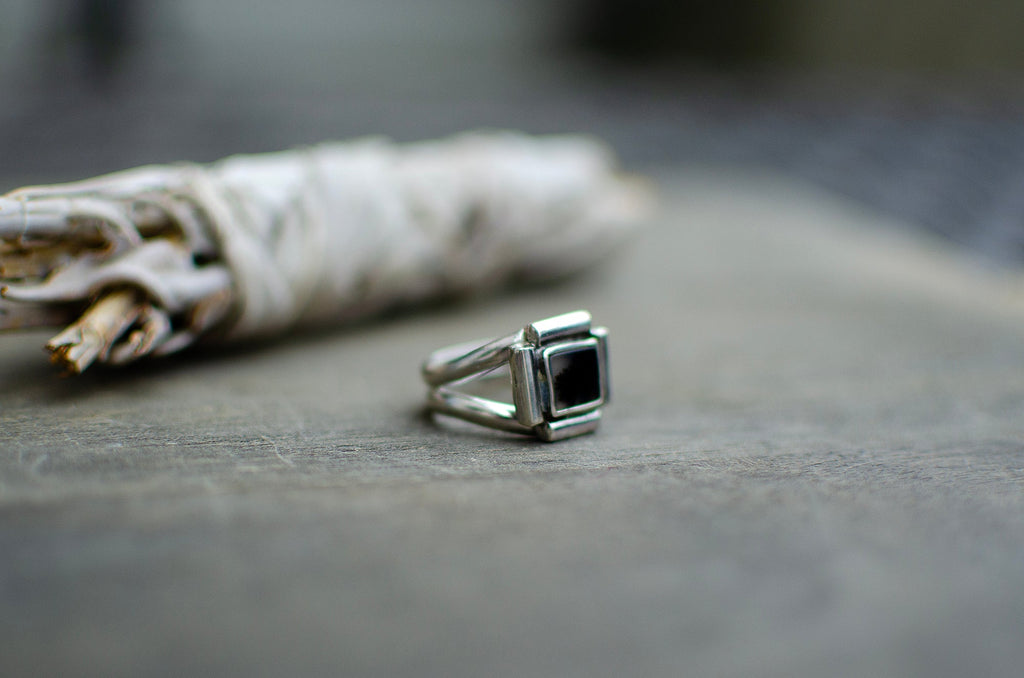 Bague en argent sterling avec agate dendritique – Taille 7,5