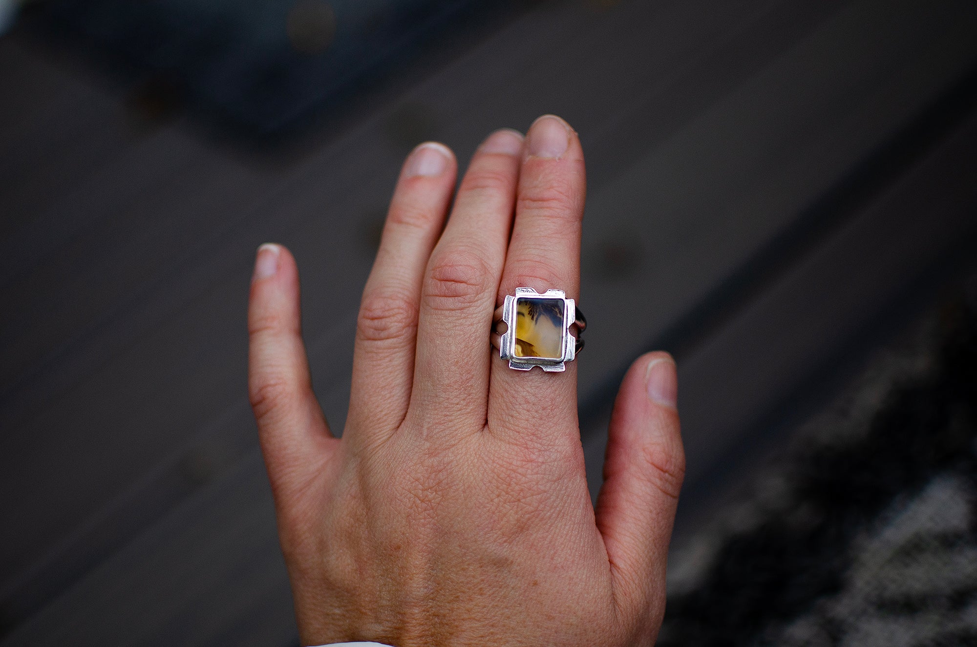 Bague en argent sterling avec agate dendritique – Taille 8,5