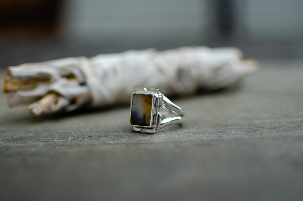 Bague en argent sterling avec agate dendritique – Taille 8,5