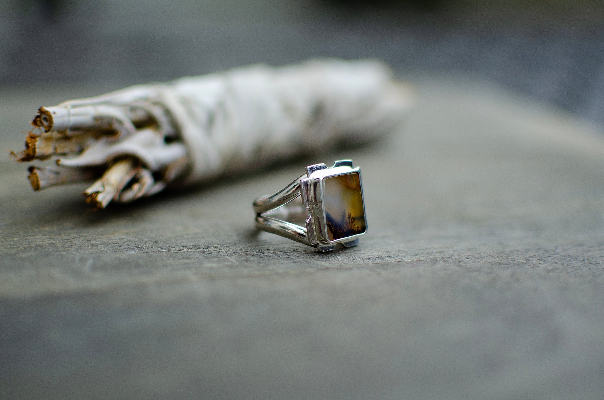 Bague en argent sterling avec agate dendritique – Taille 8,5