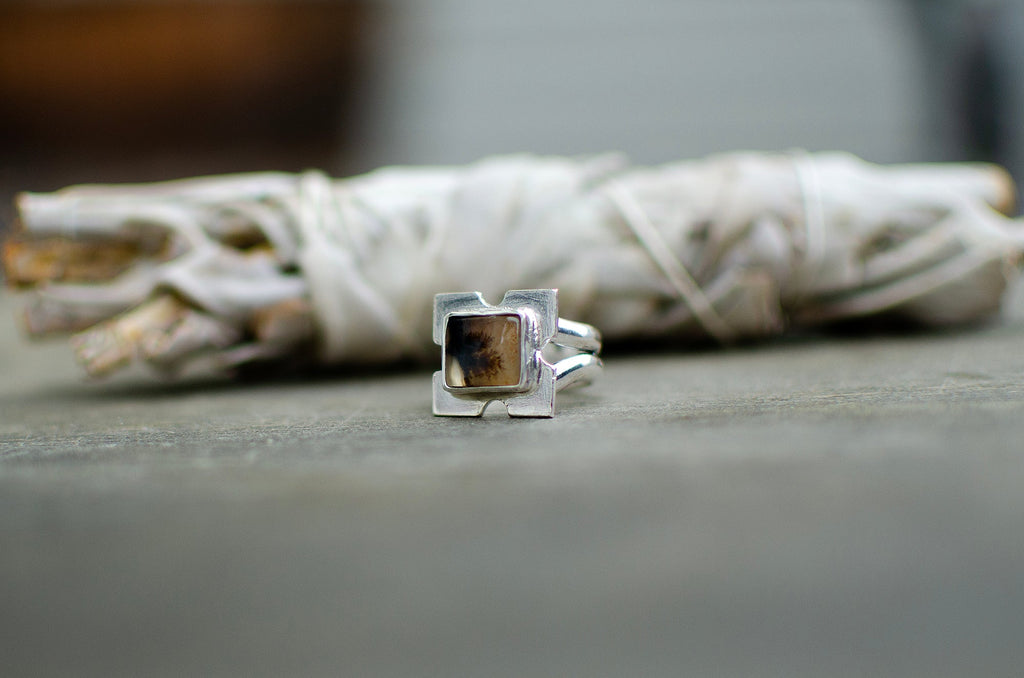 Bague en argent sterling avec agate dendritique – Taille 5