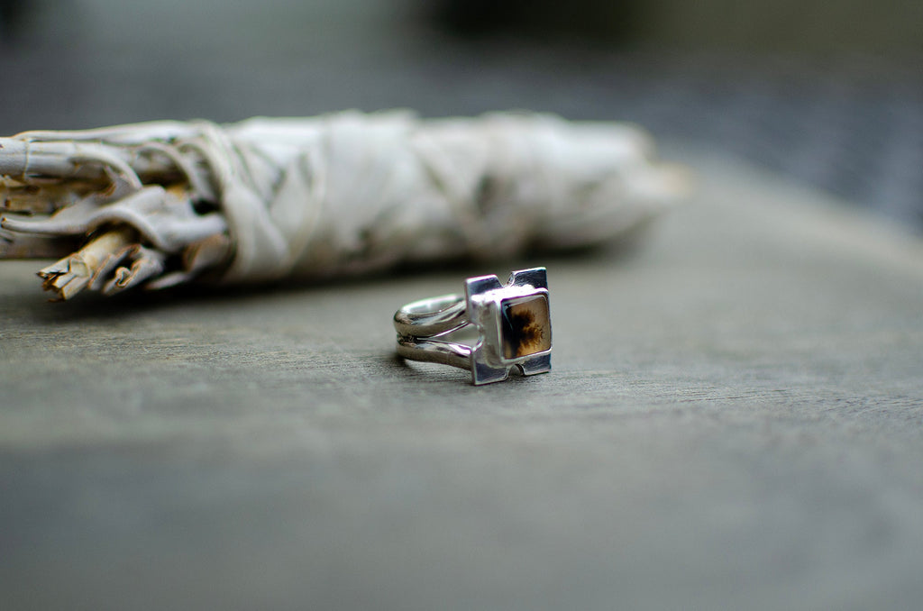 Bague en argent sterling avec agate dendritique – Taille 5