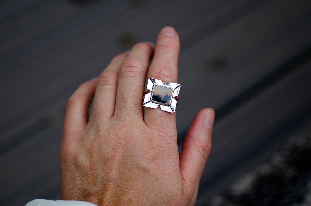 Bague en argent sterling avec agate dendritique – Taille 9,5