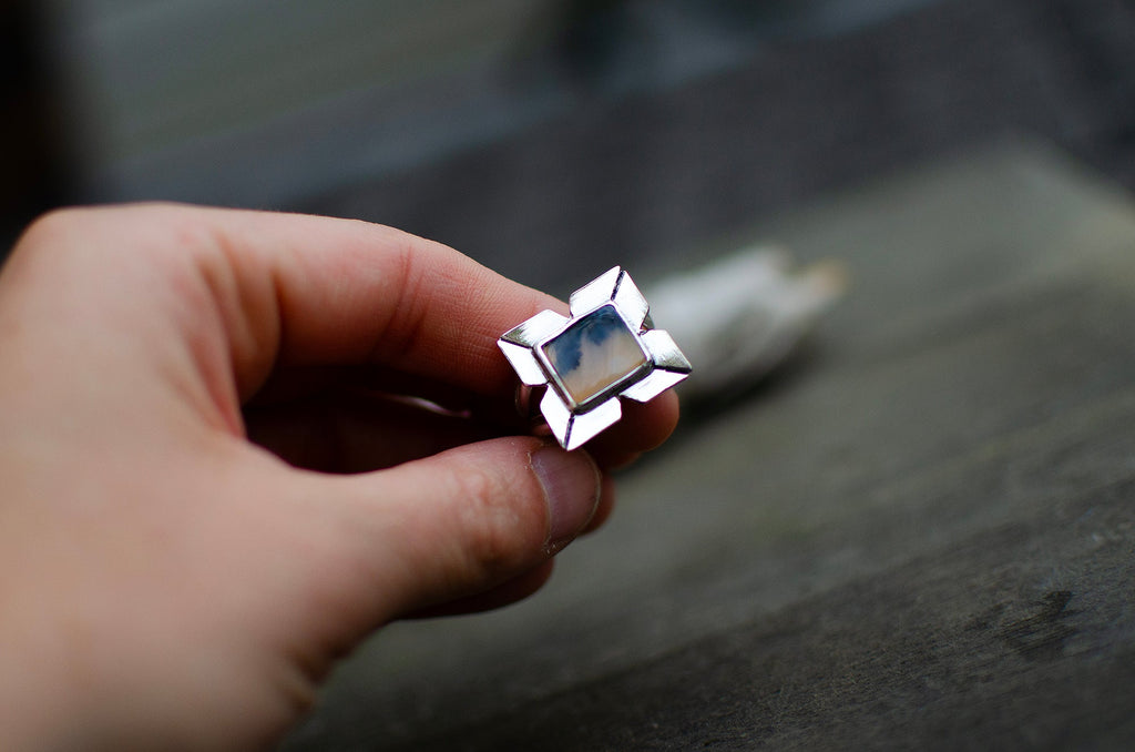 Bague en argent sterling avec agate dendritique – Taille 9,5