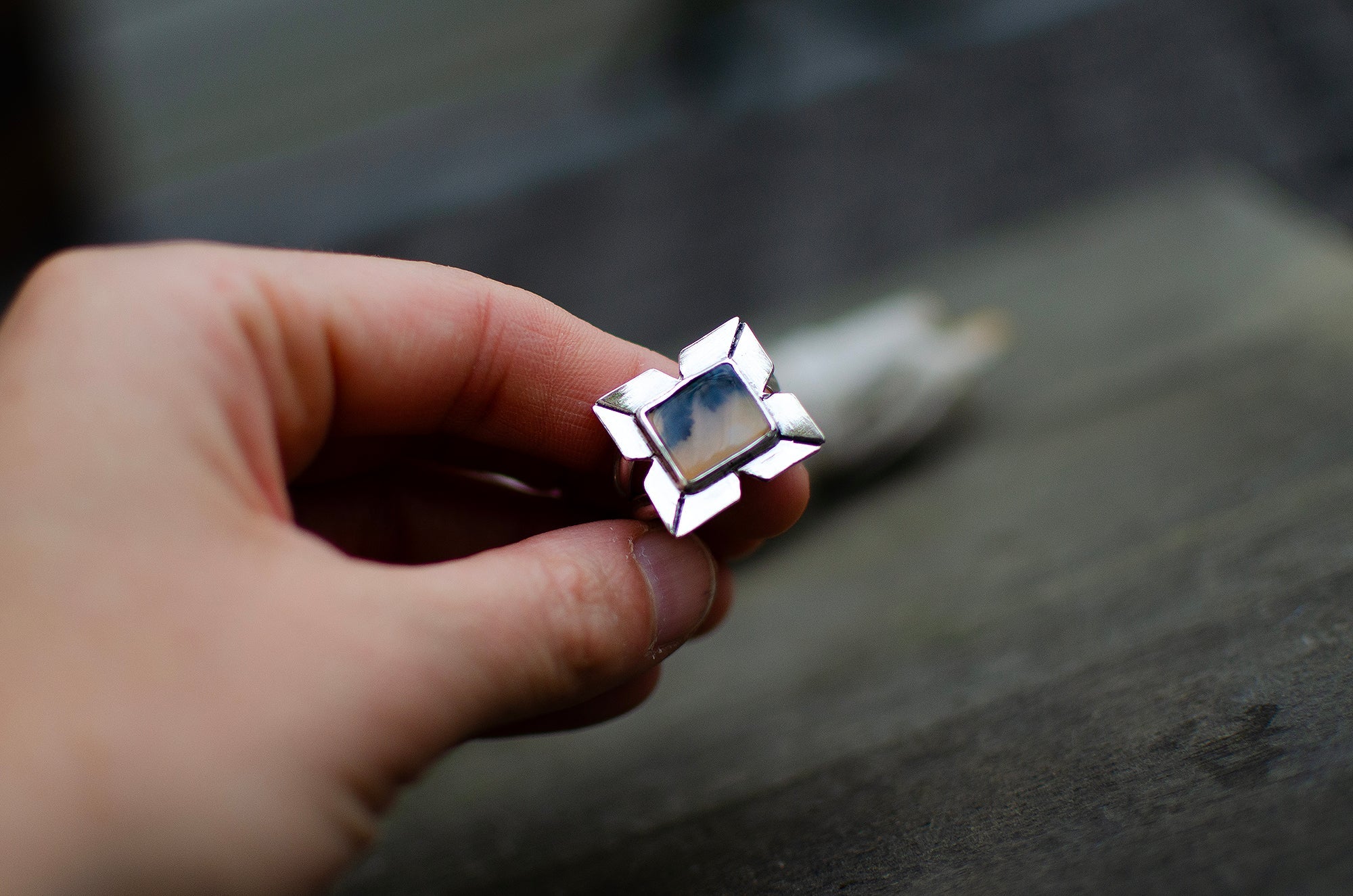 Bague en argent sterling avec agate dendritique – Taille 9,5