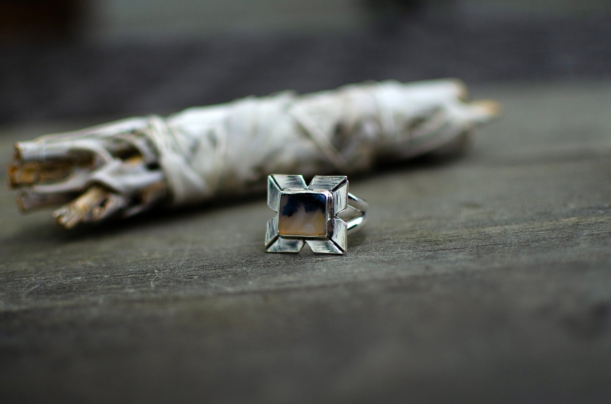 Bague en argent sterling avec agate dendritique – Taille 9,5