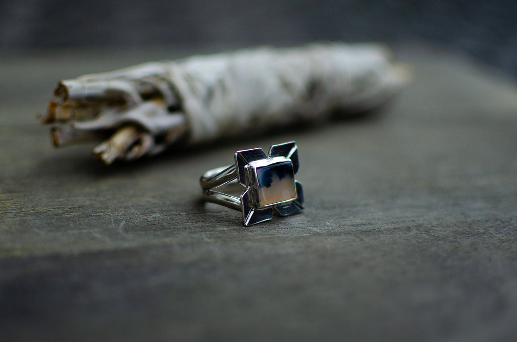 Bague en argent sterling avec agate dendritique – Taille 9,5