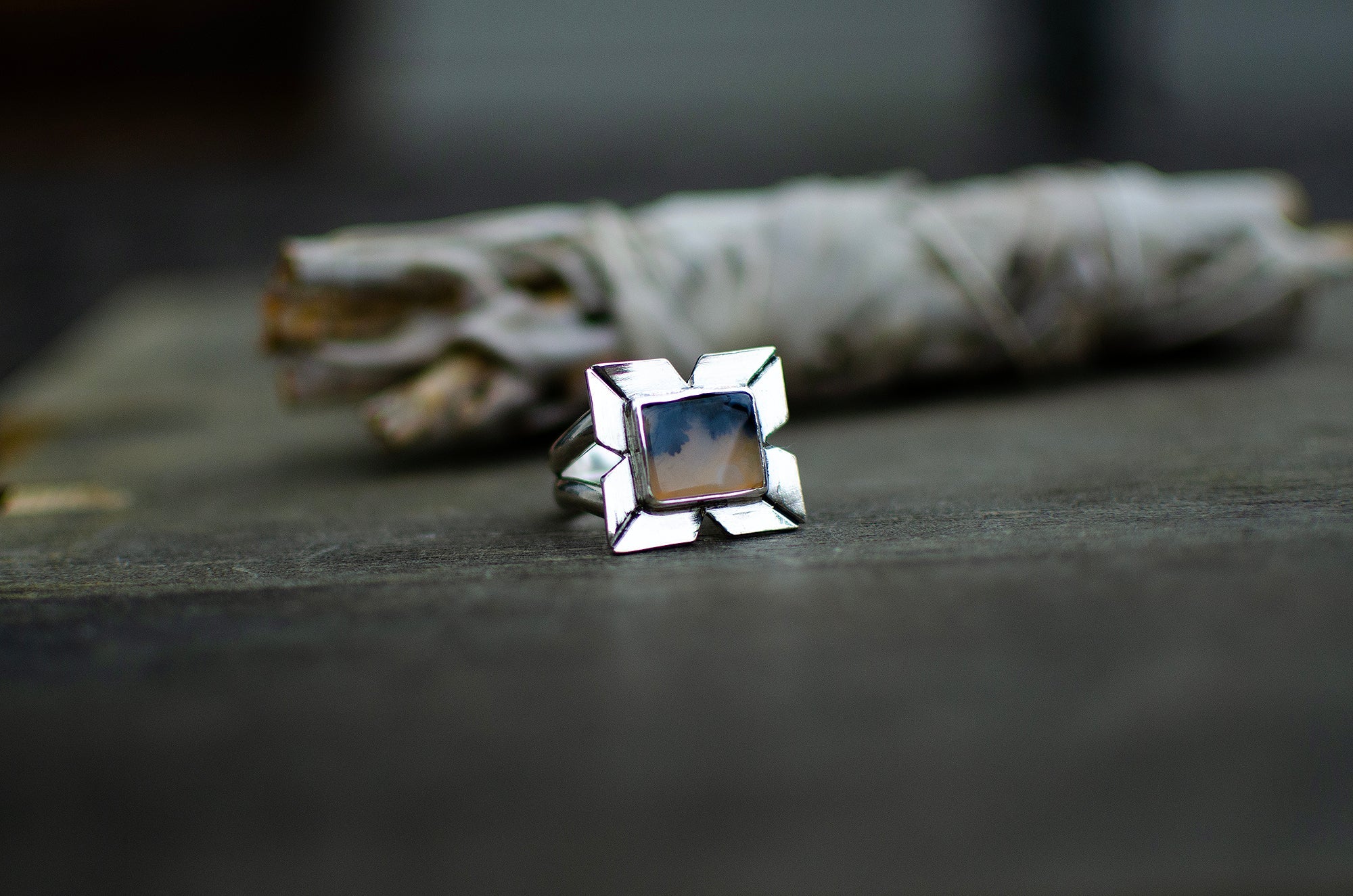 Bague en argent sterling avec agate dendritique – Taille 9,5