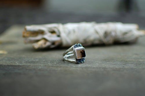 Bague en argent sterling avec agate dendritique – Taille 7