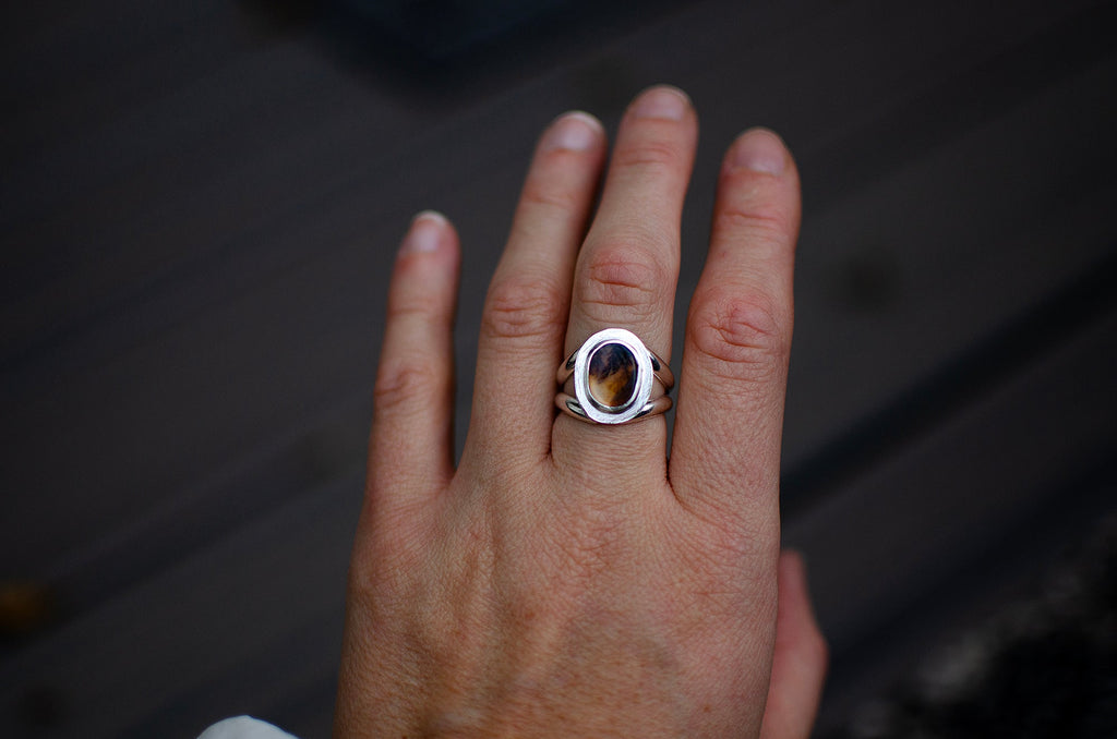 Bague en argent sterling avec agate dendritique – Taille 6,5