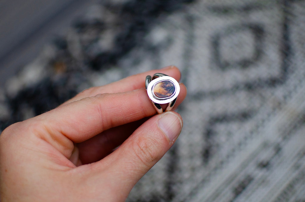 Bague en argent sterling avec agate dendritique – Taille 6,5