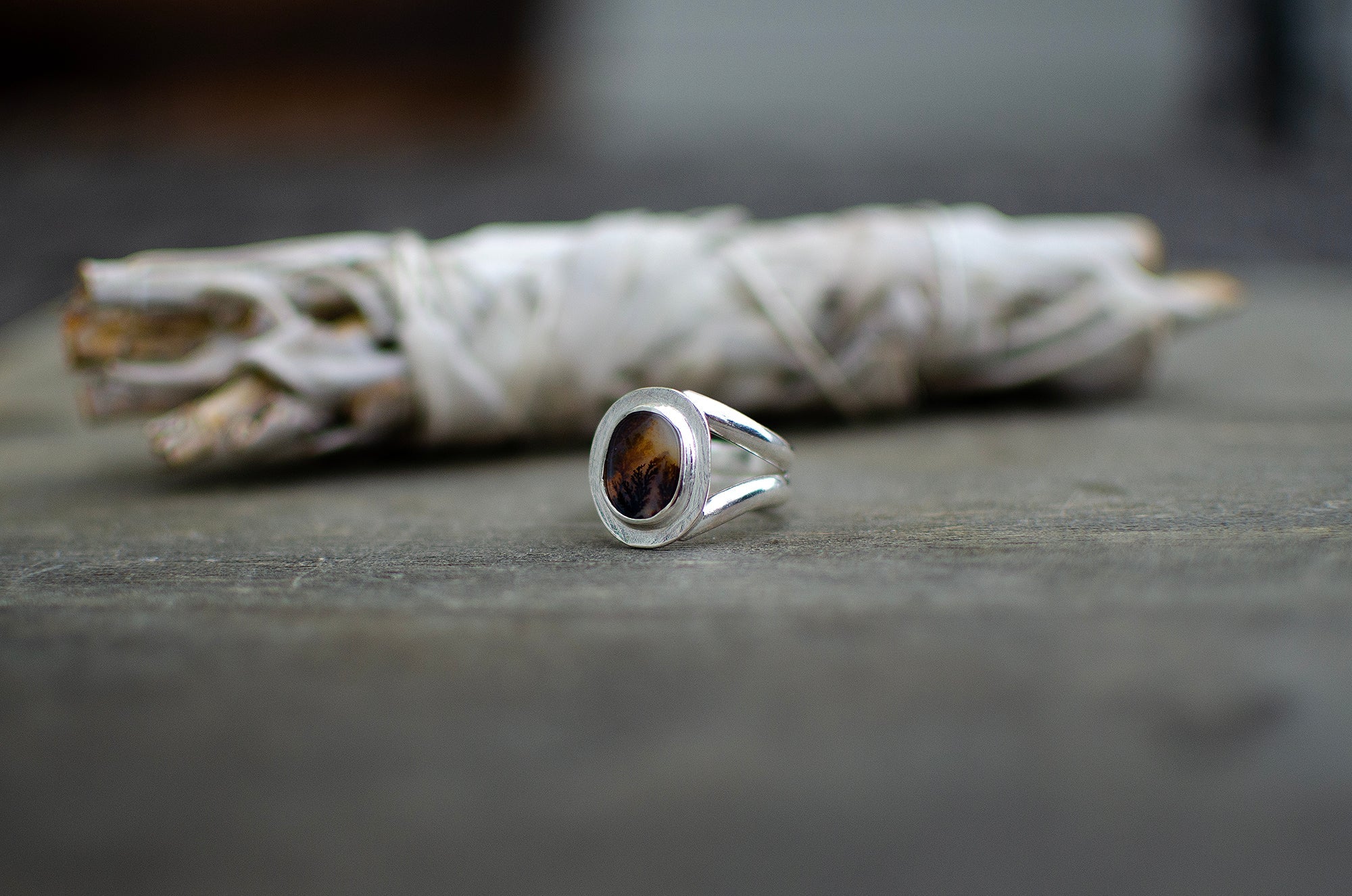 Bague en argent sterling avec agate dendritique – Taille 6,5