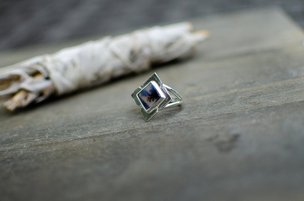 Bague en argent sterling avec agate dendritique – Taille 8 à 8¼