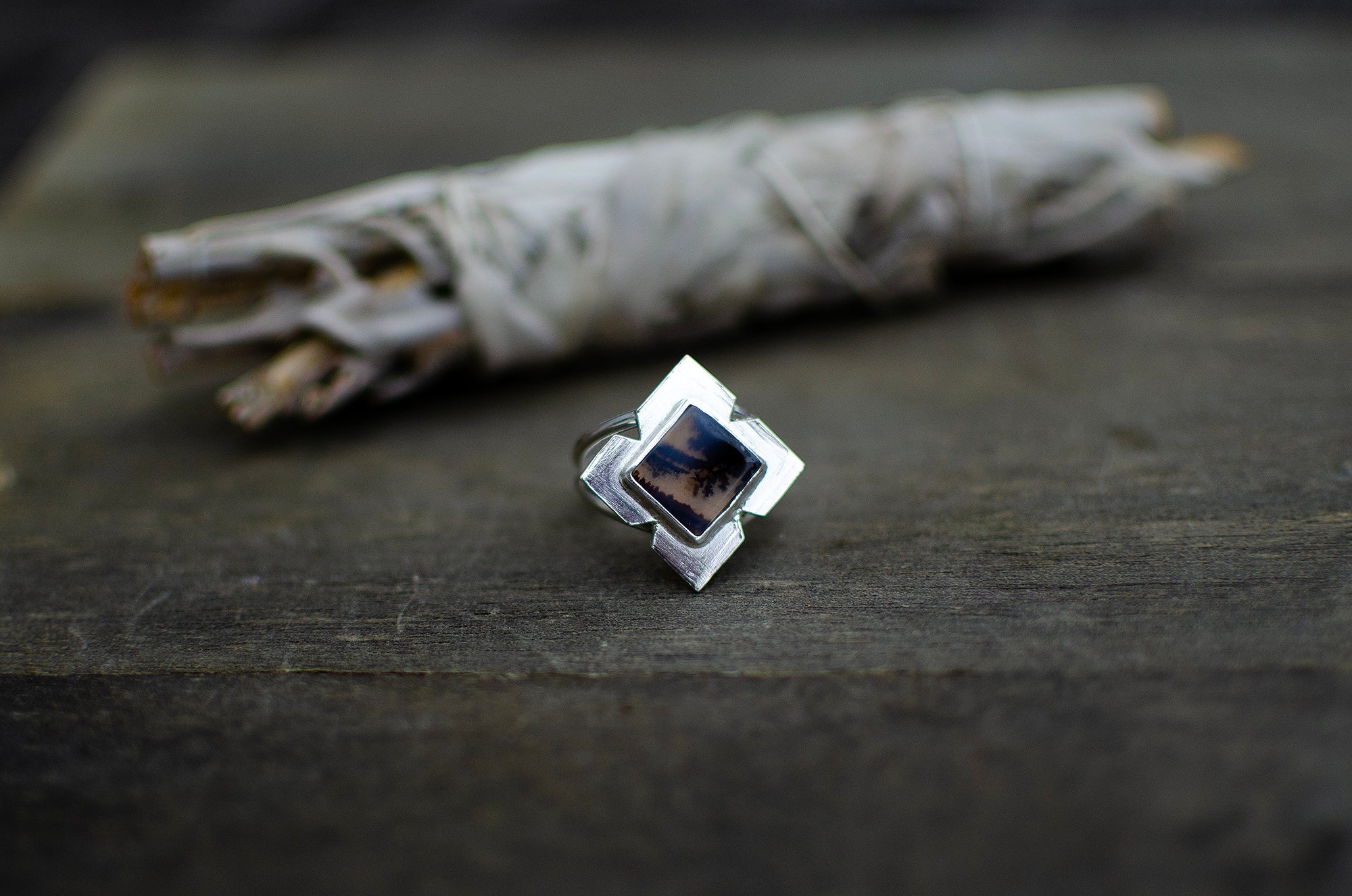 Bague en argent sterling avec agate dendritique – Taille 8 à 8¼